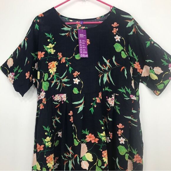 Romacci Navy Blue Floral Print Lightweight Cotton Popover Dress NEW - Picture 2 of 12